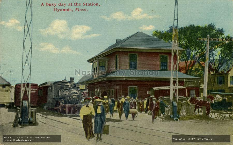 Postcard: A Busy Day at the Station, Hyannis, Massachusetts
